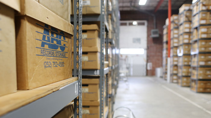 ABC Records Storage Facility with branded boxes